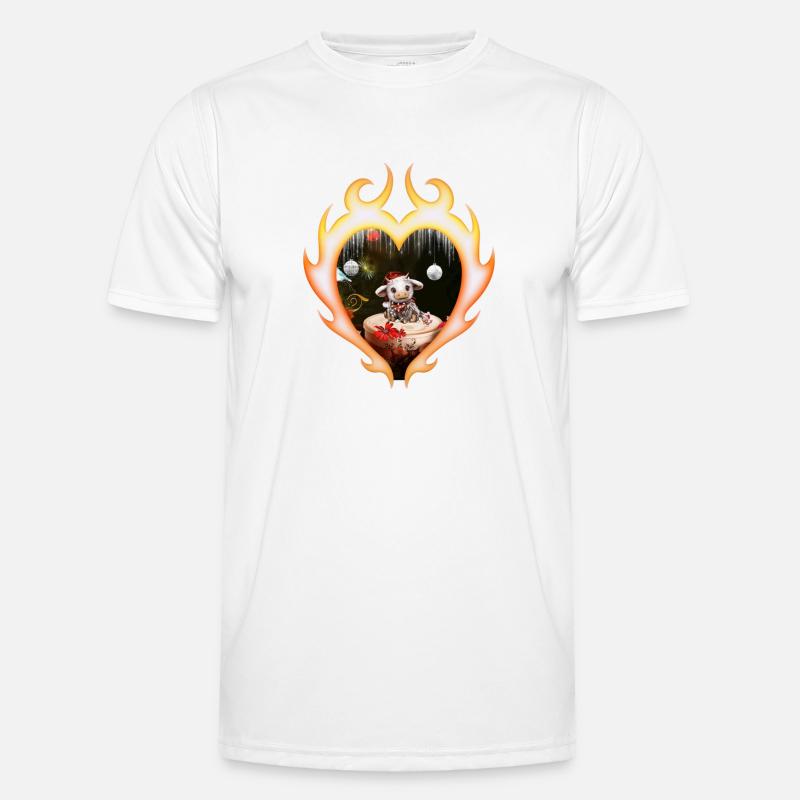 Süße Weihnachtskuh mit Vogel - Männer Funktions-T-Shirt - Weiß