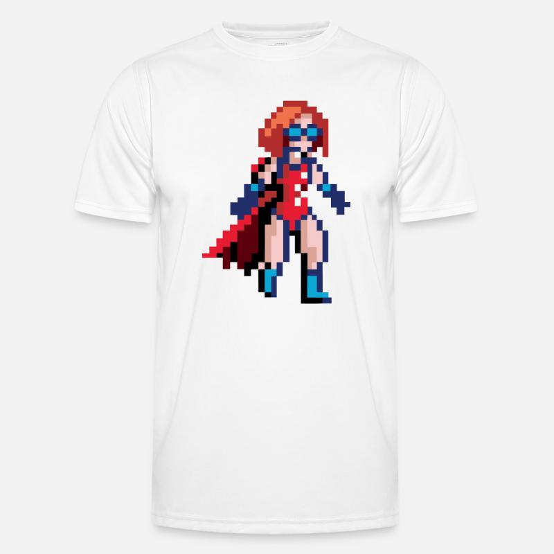 Pixel Superheldin – Fliegende Heldin mit blauer Brille Männer Funktions-T-Shirt
