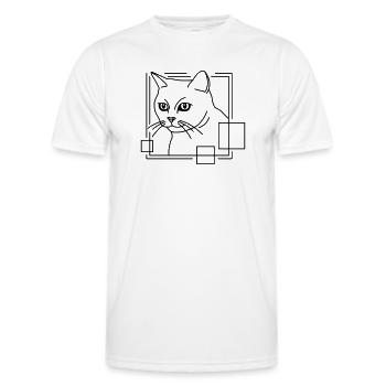 Chat en forme géométrique - Conception d’art au trait - T-shirt sport Homme - blanc - Devant - AI Model Male 178 dark (178cm)