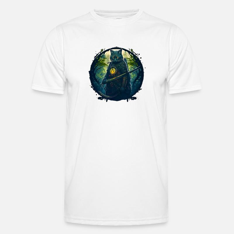 Cat as samurai in forest Men's Functional T-Shirt