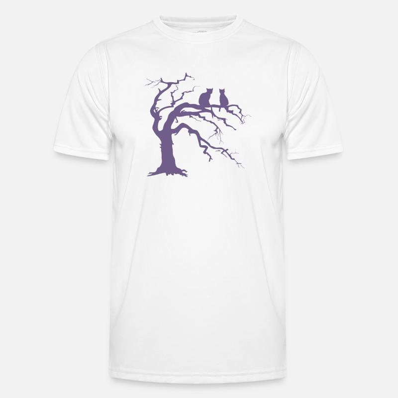 Dead tree with 2 cats silhouette - Men's Functional T-Shirt - white