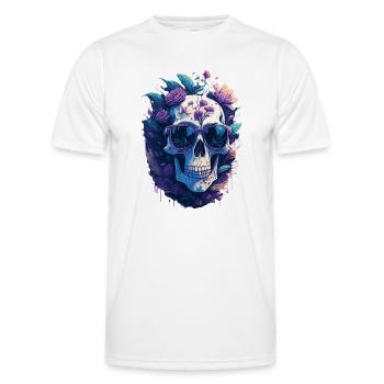 Pastel-colored floral skull with sunglasses - Men's Functional T-Shirt - white - Front - AI Model Male 178 dark (178cm)