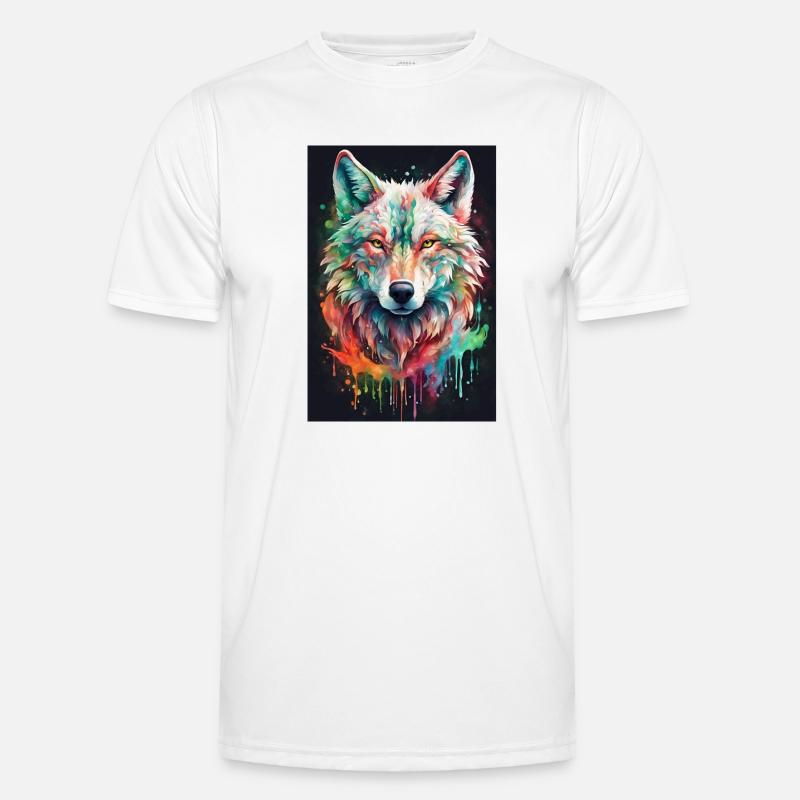 Bunter Wolfkopf Farbexplosion Männer Funktions-T-Shirt
