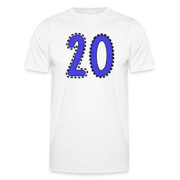 20. 20 YEARS. 20th ANNIVERSARY. 20 YEARS ANNIVERSARY. - Men's Functional T-Shirt - white - Front - AI Model Male 178 dark (178cm)