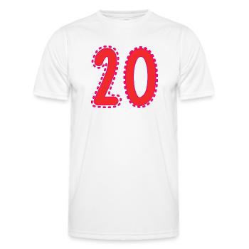 20. 20 YEARS. 20th ANNIVERSARY. 20 YEARS ANNIVERSARY. - Men's Functional T-Shirt - white - Front - AI Model Male 178 dark (178cm)