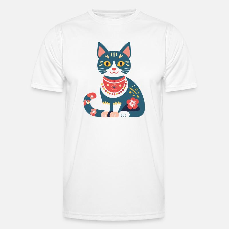 süße Folklore-Katze Männer Funktions-T-Shirt