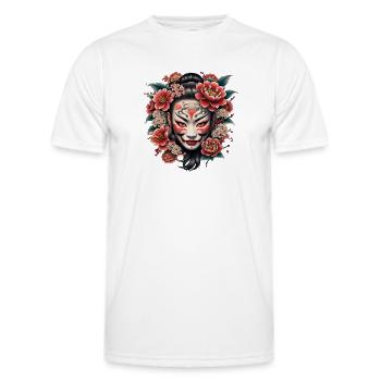 Japanische Maske mit Blumen verziert. - Männer Funktions-T-Shirt - Weiß - Vorne - AI Model Male 178 dark (178cm)