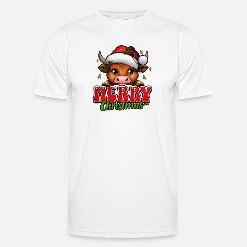 Weihnachtskuh mit Santa Hut Männer Funktions-T-Shirt