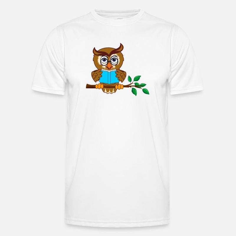 Ast Eule mit blauem Buch - Männer Funktions-T-Shirt - Weiß
