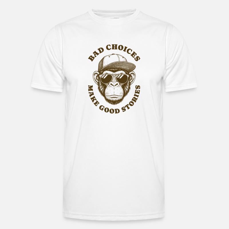 Dårlige valg Gør gode historier Retro Abe Dyr - Funktionsshirt til herrer - hvid