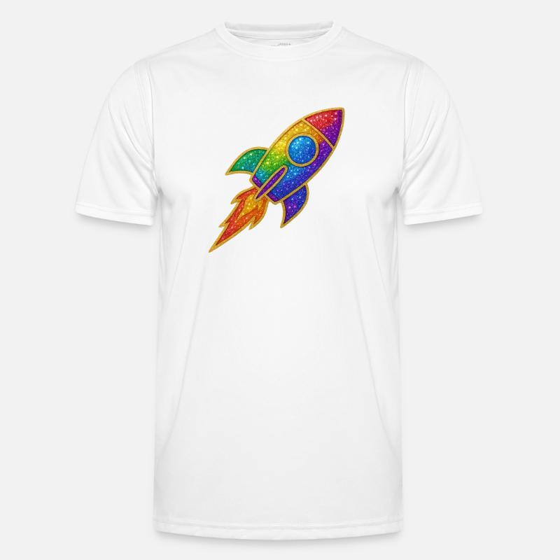Regenbogen Rakete Glitzer Design Männer Funktions-T-Shirt