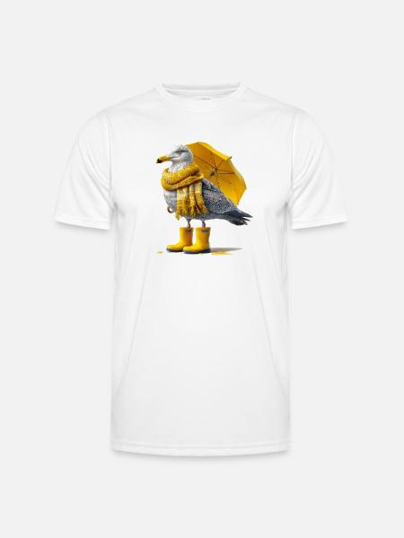 Seagull with yellow umbrella and boots - Men's Functional T-Shirt - white