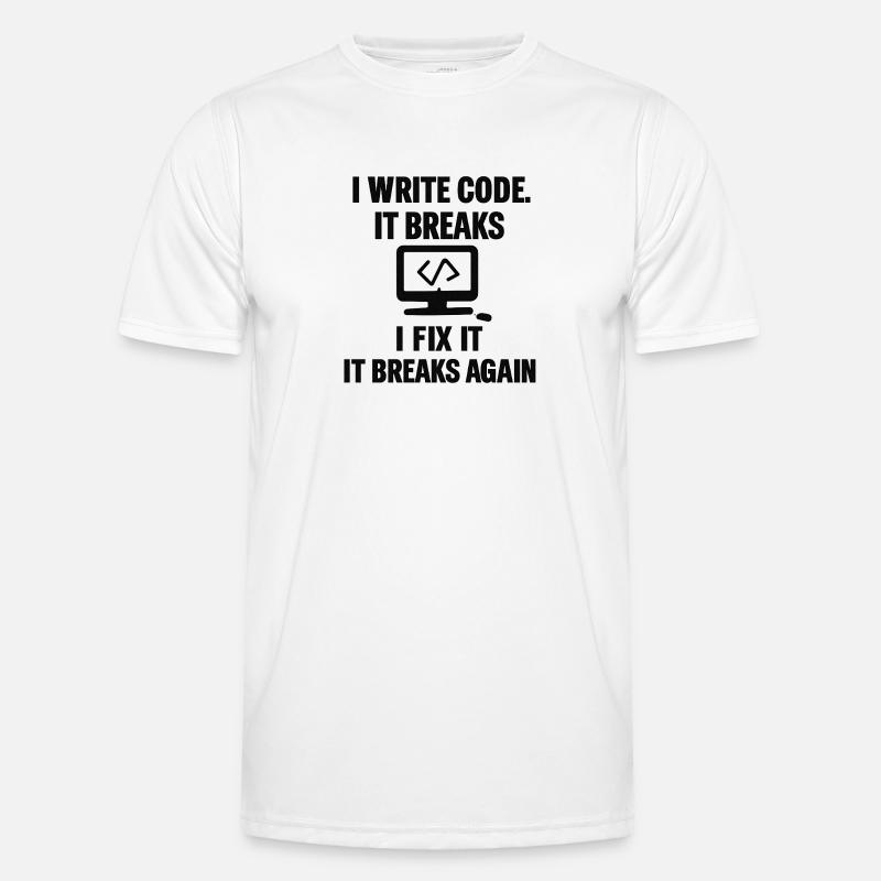 I Write Code – Funny Programmer T-Shirt - Men's Functional T-Shirt - white
