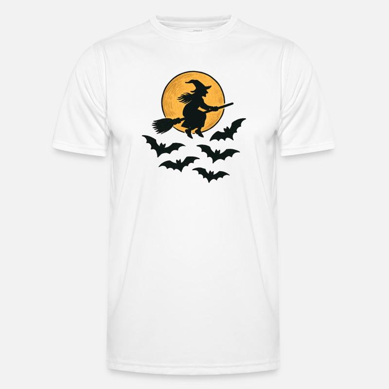 Flying Witch with Bats – Halloween Design - Men's Functional T-Shirt - white