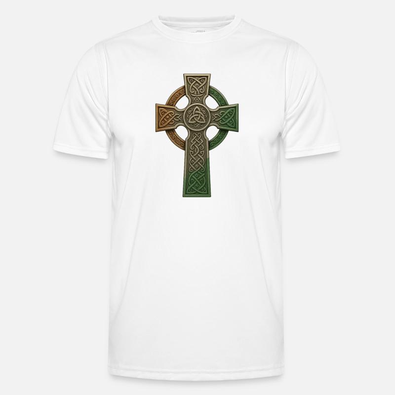 Irish Celtic Cross Knot Pattern - Men's Functional T-Shirt - white