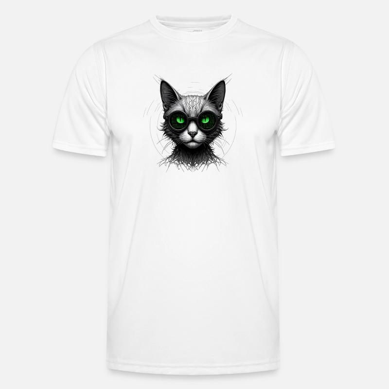 Green Eyes Computer Coder Geek Cat - Men's Functional T-Shirt - white