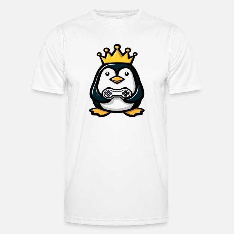 Pinguin mit gaming controller und Krone - Männer Funktions-T-Shirt - Weiß