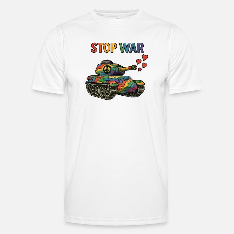 Regenbogen Panzer mit Peace-Zeichen – STOP WAR Männer Funktions-T-Shirt