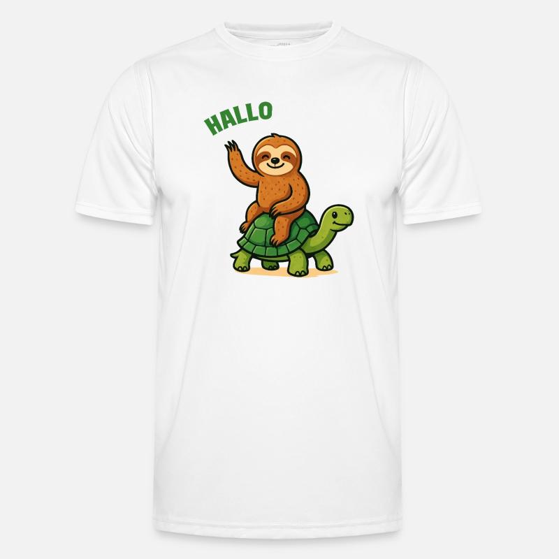 Hello sloth on turtle - Men's Functional T-Shirt - white