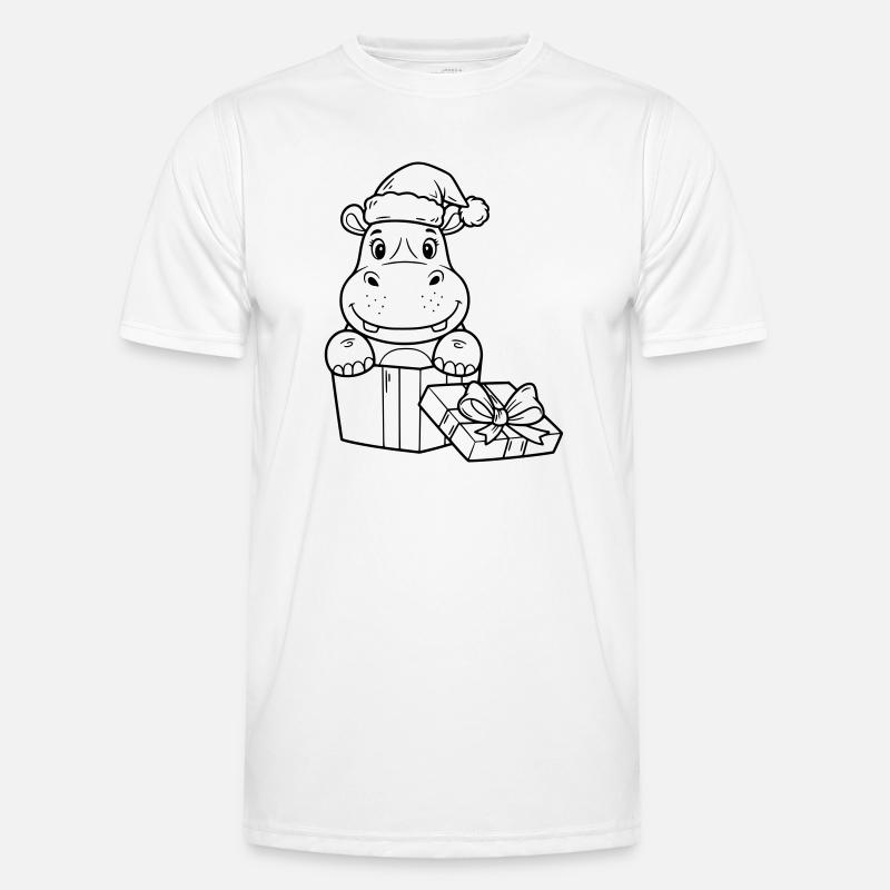 Weihnachts-Nilpferd mit Geschenken - Männer Funktions-T-Shirt - Weiß