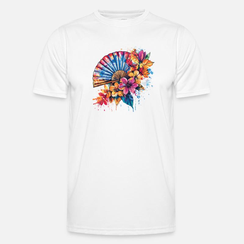 Farbenfroher Fächer mit Blüten Männer Funktions-T-Shirt