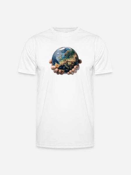 Earth in Hands: Global Responsibility - Men's Functional T-Shirt - white
