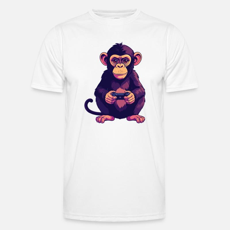 Monkey on controller playing console gaming - Men's Functional T-Shirt - white