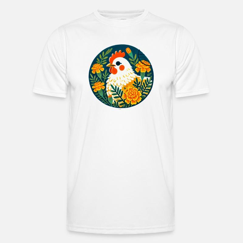 Sonnenhühner zwischen kräftigen Blumen - Männer Funktions-T-Shirt - Weiß