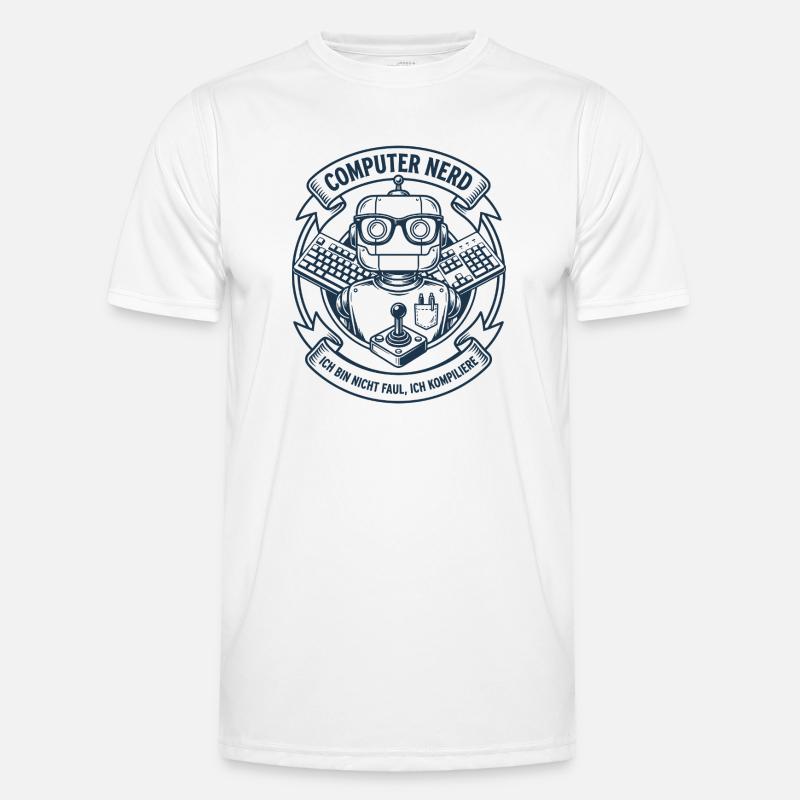 Computer Nerd Robot Logo - Men's Functional T-Shirt - white