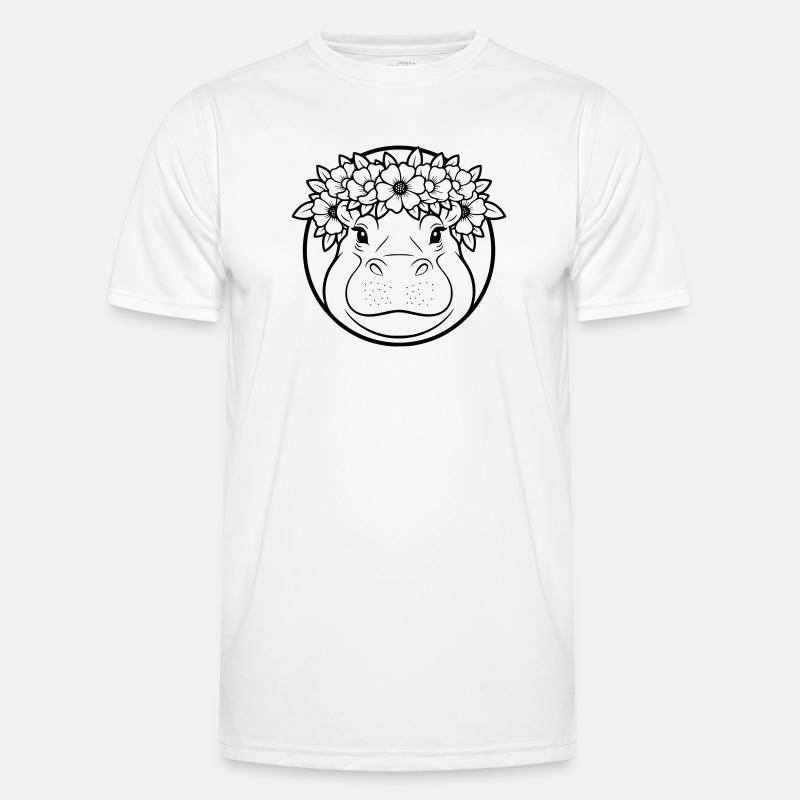 Nilpferd Blumenkranz Boho Outline Vektor - Männer Funktions-T-Shirt - Weiß