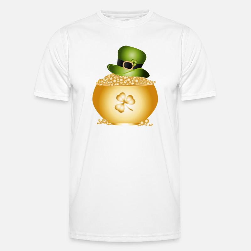 Pot doré avec trèfle et chapeau vert T-shirt sport Homme