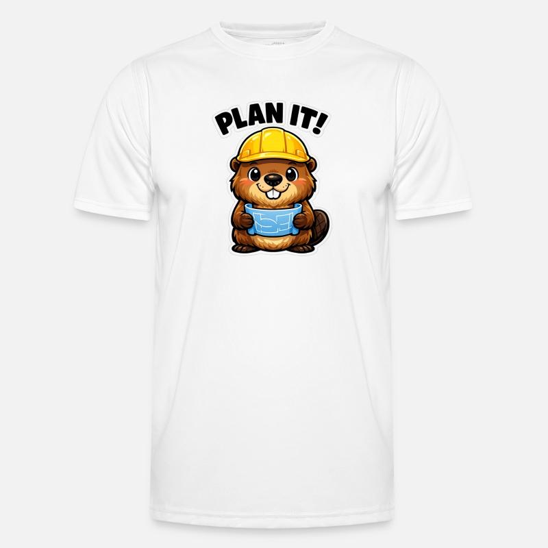 Bauheld Biber mit Plan Männer Funktions-T-Shirt