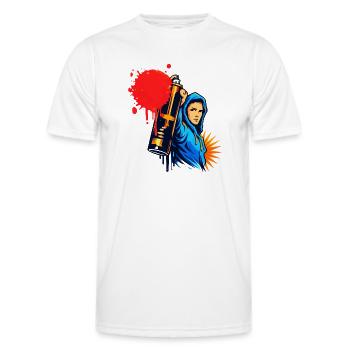 Pulvérisateur à graffiti avec bombe de peinture dans le style urbain - T-shirt sport Homme - blanc - Devant - AI Model Male 178 dark (178cm)