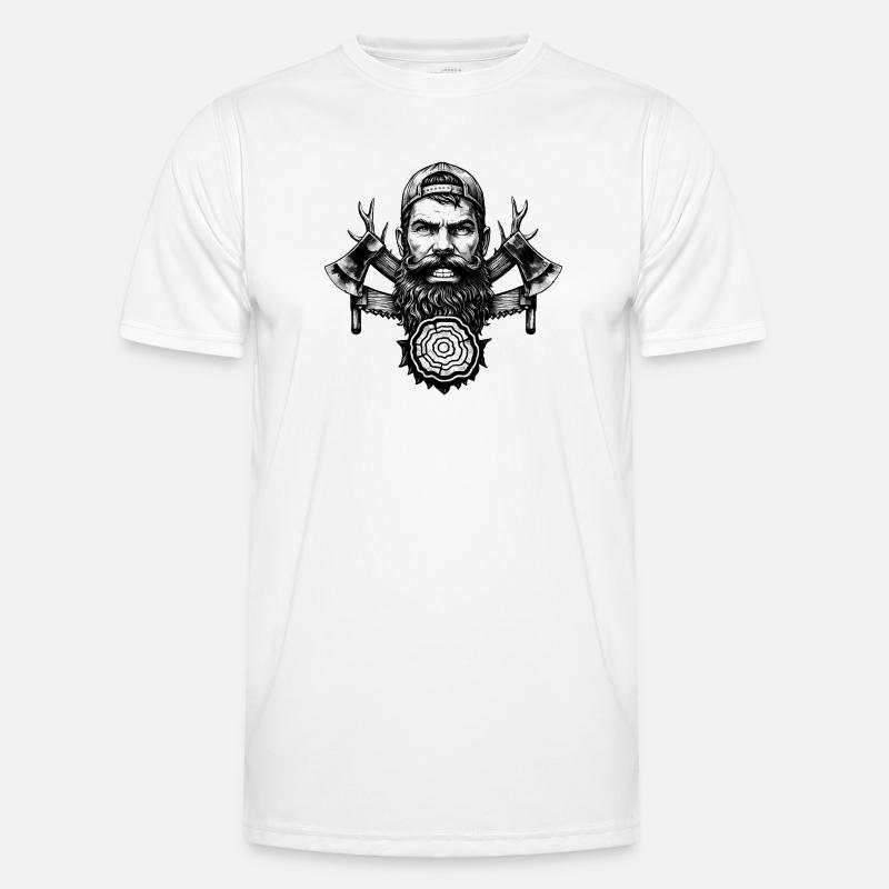 Lumberjack with beard, axes and tree trunk Men's Functional T-Shirt