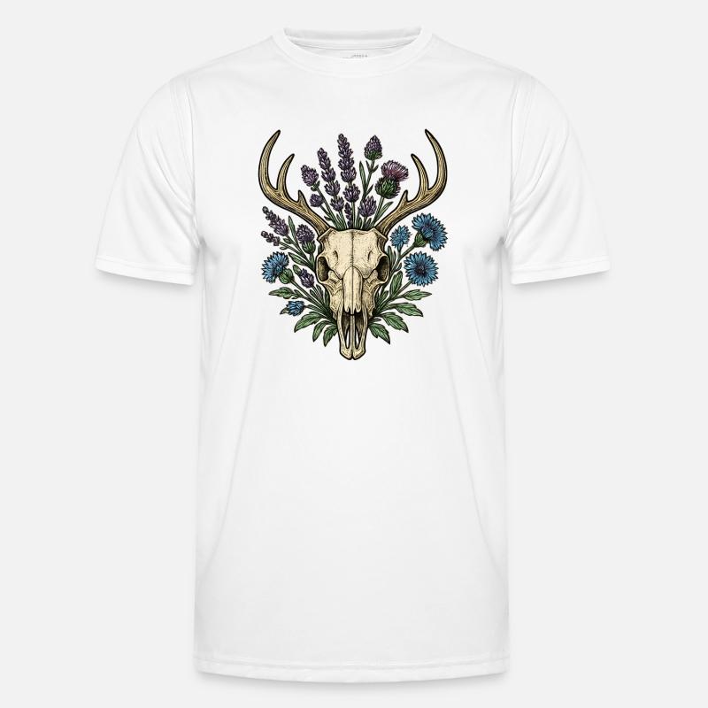 Hirschknochen mit Blumenkranz - Männer Funktions-T-Shirt - Weiß