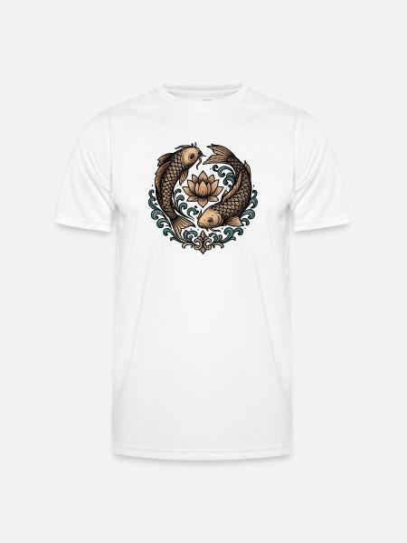 Koi and Lotus Circle Harmony Tattoo - Men's Functional T-Shirt - white