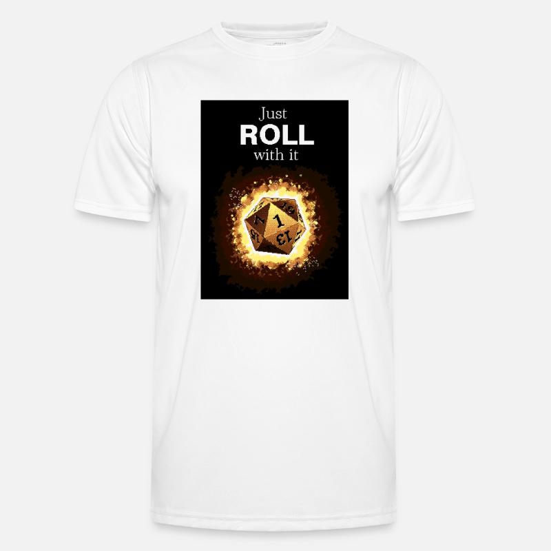 Just Roll With It Retro D20 Gold Dice Men's Functional T-Shirt