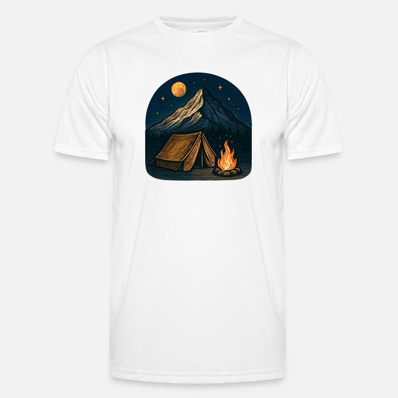 Mountain camping at night with fire - Men's Functional T-Shirt - white