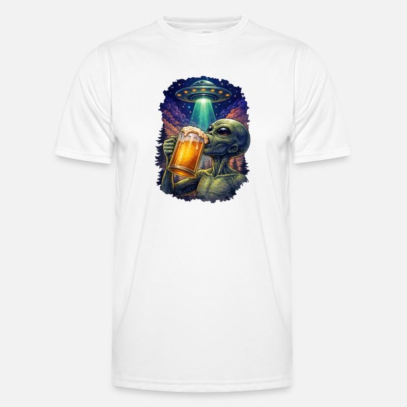 Rumvæsen drikker øl UFO - Funktionsshirt til herrer - hvid