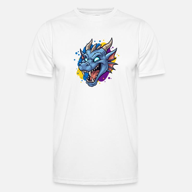 Blauer Drachenkopf Neon-Splash Männer Funktions-T-Shirt