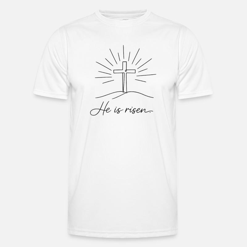 Crucifix He is Risen Easter Jesus - Men's Functional T-Shirt - white