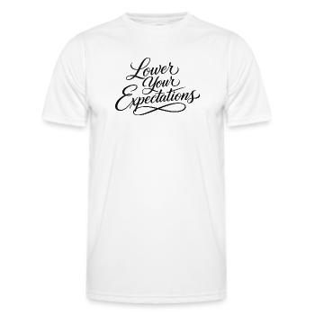 Sarcasme – Baissez vos attentes – Drôle de femme - T-shirt sport Homme - blanc - Devant - AI Model Male 178 dark (178cm)