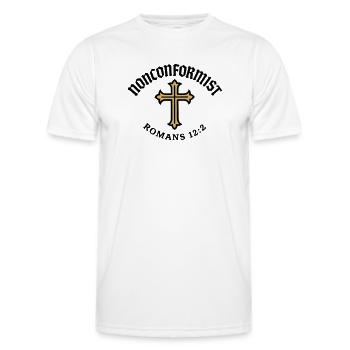 Anticonformiste Chrétien Romains 12:2 Croix d'Or - T-shirt sport Homme - blanc - Devant - AI Model Male 178 dark (178cm)