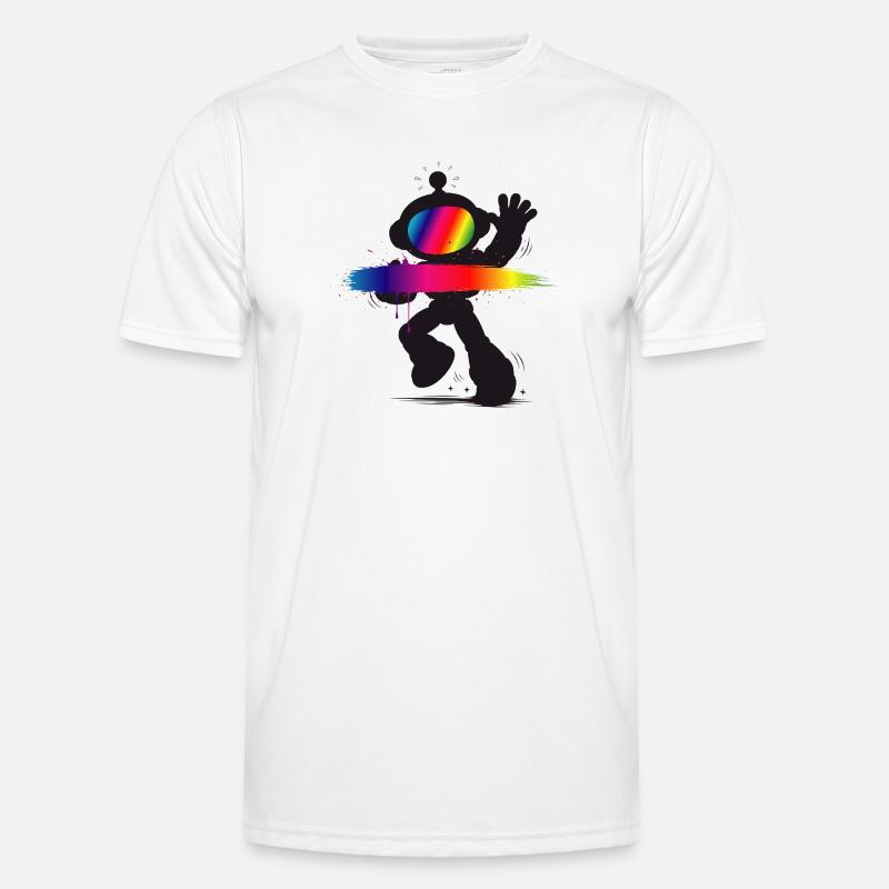 Robot Silhouette Rainbow Splash Design - Men's Functional T-Shirt - white