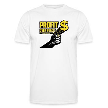 Satire du profit contre la paix - T-shirt sport Homme - blanc - Devant - AI Model Male 178 dark (178cm)