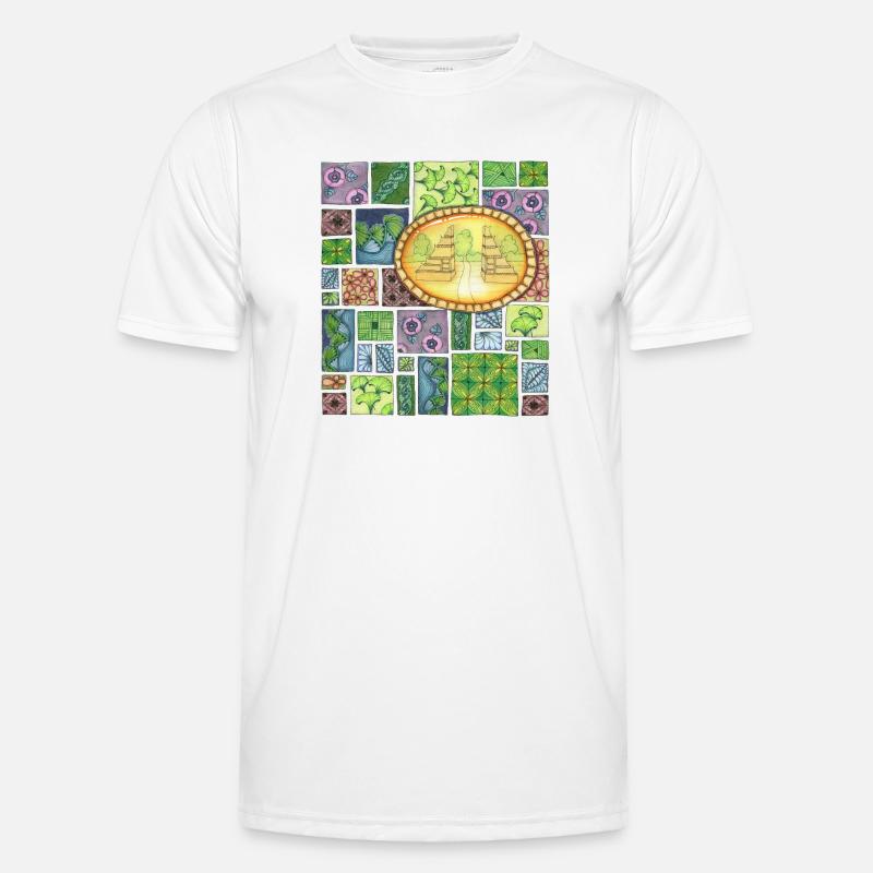 Bali temple on pattern patchwork - Männer Funktions-T-Shirt - Weiß