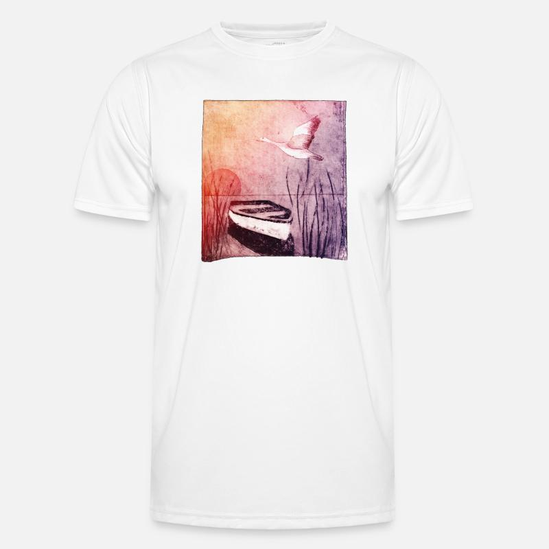 Boot am See - handgeschnitzte Druckvorlage - Männer Funktions-T-Shirt - Weiß