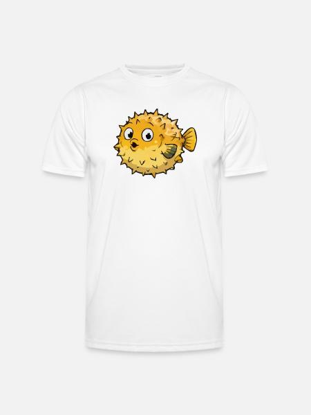 Spherical Puffer Fish Cartoon - Men's Functional T-Shirt - white