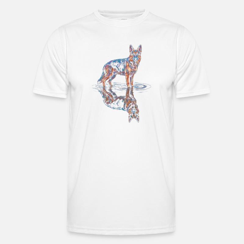 German Shepherd with Water Reflection - Men's Functional T-Shirt - white