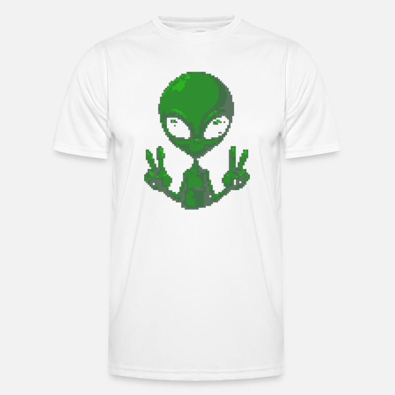 Pixel Alien Peace Sign Tee - Men's Functional T-Shirt - white